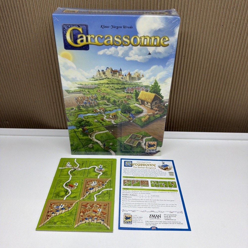 Carcassonne Board Game w/ 3 Expansions (River, Abbot & Barber-Surgeons) Sealed